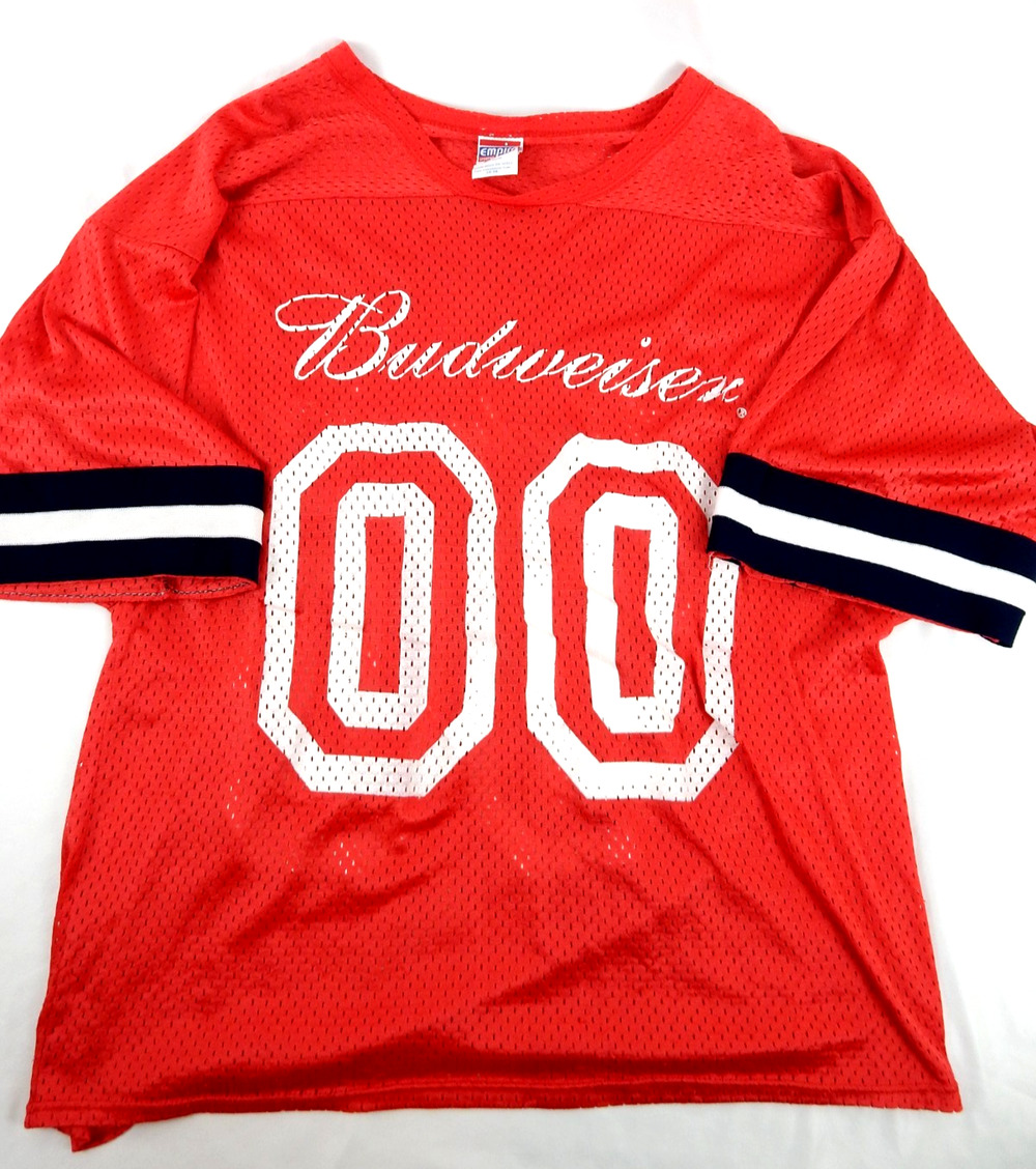 Vintage Budweiser Mesh Jersey Empire Sporting Goods 00 Mens XL 46-48 Y2K